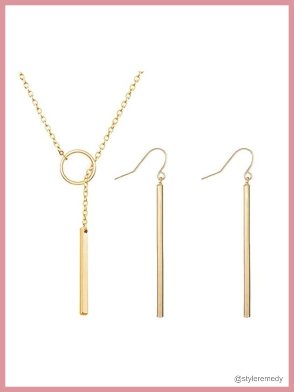 Gold Plated Dangle Earrings Layered Bar Pendant Necklace Set